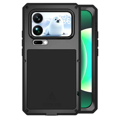 LOVE MEI For Xiaomi 17 Pro Max Case Tempered Glass Screen Protector Metal + Silicone Phone Cover - Black LOVE MEI For Xiaomi 17 Pro Max Case Tempered Glass Screen Protector Metal + Silicone Phone Cover - Black