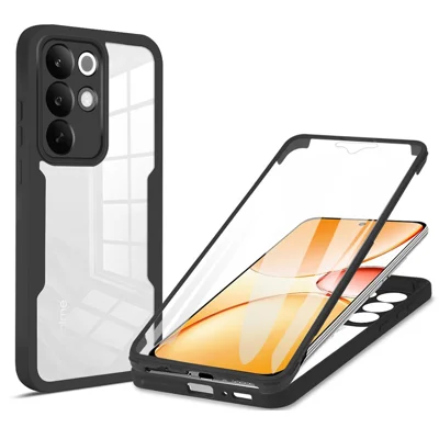 For Realme C85 Pro 4G Case Acrylic + TPU Clear Phone Cover with PET Screen Film - Black