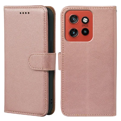 For Motorola Edge 60 Neo 5G / Edge 50 Neo 5G / Moto S50 5G / ThinkPhone 25 5G Case RFID Blocking Wallet Litchi Texture Leather Phone Cover Magnetic Clasp - Rose Gold