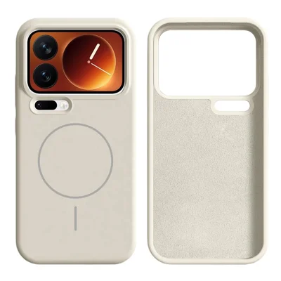 For Xiaomi 17 Pro Magnetic Case Skin-Friendly Liquid Silicone + PC Phone Cover - Antique White