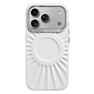 JAUCASE voor iPhone 17 Pro Max hoesje compatibel met MagSafe Strassdecor metalen lensframe PU + TPU telefoon achterkant - Wit