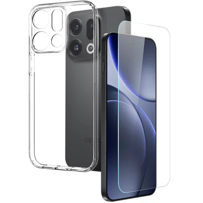 NORTHJO Capa para Oppo Find X9 5G Capa Transparente Macia em TPU com Protetor de Ecrã de Vidro Temperado (Suporte de Desbloqueio por Impressão Digital)