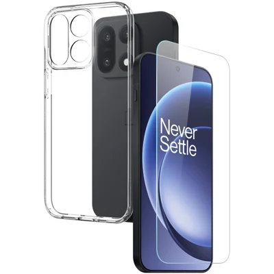 NORTHJO Hoesje voor OnePlus 15 5G Zachte TPU Duidelijke Telefoonhoes met Gehard Glas Screenprotector (Ondersteunt Vingerafdrukontgrendeling)