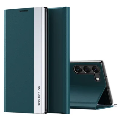 Pour Samsung Galaxy S23+ Étui de protection électroplaqué en cuir PU avec support Flip - Vert