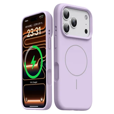 Coque magnétique pour iPhone 17 Pro en silicone liquide doux au toucher - Couverture en silicone liquide + PC compatible MagSafe - Violet