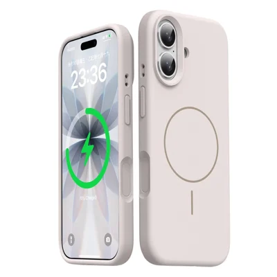 Coque magnétique pour iPhone 17, housse en silicone liquide doux au toucher et PC, compatible MagSafe - Blanc antique