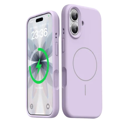 Coque magnétique pour iPhone 16, housse en silicone liquide doux au toucher et PC, compatible MagSafe - Violet