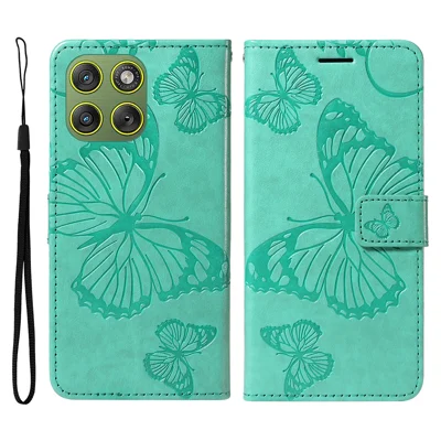 Cover Portafoglio per Motorola Edge 70 5G, Copertura in Pelle con Stampato Floreale e Farfalla, Supporto - Verde