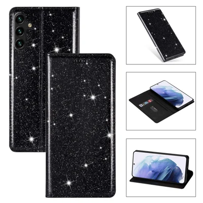 Voor Samsung Galaxy A37 hoesje Glitter PU leer + TPU met kaartvakje - Zwart