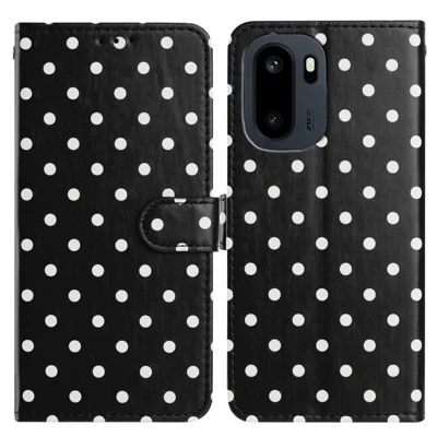 For OnePlus 15R 5G / Ace 6T 5G / Ace 6 5G Leather Case Polka Dot Pattern Wallet Stand Folio Phone Cover - Black