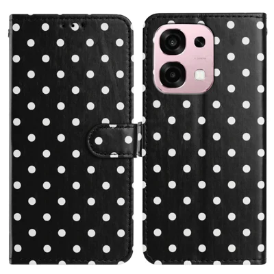 For Oppo A6 Pro 4G / Oppo F31 5G / Oppo A6 Pro 5G Leather Case Polka Dot Pattern Wallet Stand Folio Phone Cover - Black