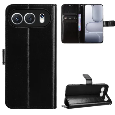 Futera z taśmą z syntetycznej skóry PU dla Honor 500 5G, etui typu portfel z fakturą crazy horse - Czarny