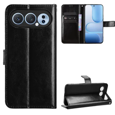 Voor Honor 500 Pro 5G PU Leather Case met bandje Crazy Horse-structuur Telefoonportemonnee hoes - Zwart