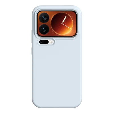 For Xiaomi 17 Pro Case Ultra Thin Liquid Silicone + PC Phone Cover with Camera Touch Control Button - Glacier Blue