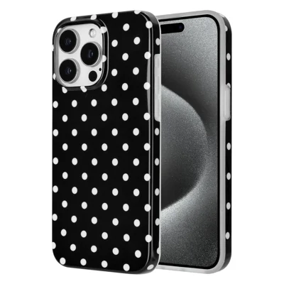 iPhone 16 Pro hoesje met stippenontwerp IMD TPU telefoon achterkant - Zwart