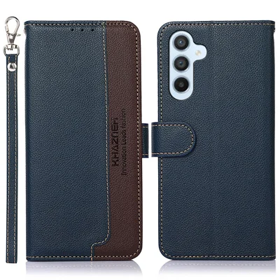 KHAZNEH til Samsung Galaxy A37 Case med RFID-blokerende wallet i PU-læder med rem - Blå
