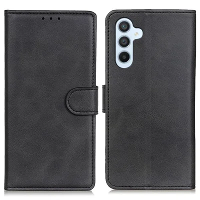 Voor Samsung Galaxy A37 Hoesje Koeienhuidstructuur Leren Portemonnee Stand Telefoonhoes - Zwart