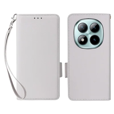 Xiaomi Redmi Note 15 Pro 4G hoesje met lycheestructuur, portemonnee, lederen telefoonhoes met polsbandje - Wit