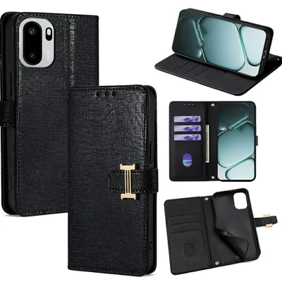 Voor OnePlus Ace 6 5G Hoesje Metaal I-Sluiting PU Leer Portemonnee Telefoonhoes - Zwart