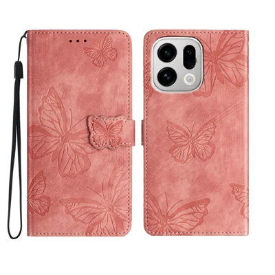 For Oppo Find X9 Pro 5G Case Butterfly Design Flip Wallet Leather Phone Cover Skin-Touch - Pink