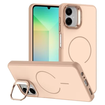 For Samsung Galaxy A06 4G Case Skin-touch PC + TPU Magnetic Phone Cover with Lens Frame Kickstand - Desert Gold