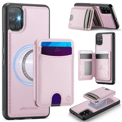 JEEHOOD For Samsung Galaxy A51 4G SM-A515 Magnetic Case  J10 Leather Back Phone Cover with Detachable Card Holder Kickstand - Pink