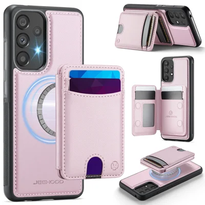 Capa de Telemóvel em Pele JEEHOOD J10 para Samsung Galaxy A52 5G / Galaxy A52s 5G / Galaxy A52 4G com Suporte Carteira Amovível Magnética - Rosa