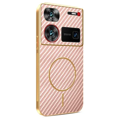 Für ZTE nubia Z60 Ultra Hülle, kohlefaserartige, elektroplattierte TPU-Rückabdeckung – Rosa