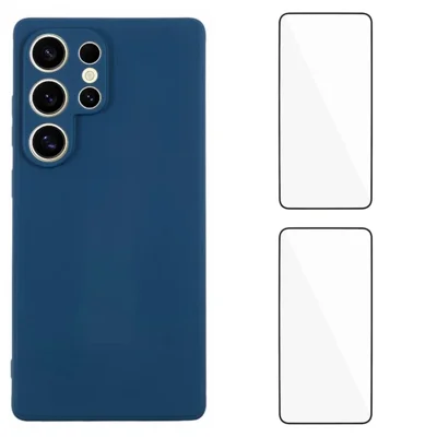 WANLONFENG For Samsung Galaxy S25 Ultra Case  ZB1 Series Precise Cutouts Straight Edge TPU Phone Cover with 2Pcs Tempered Glass Films - Sapphire