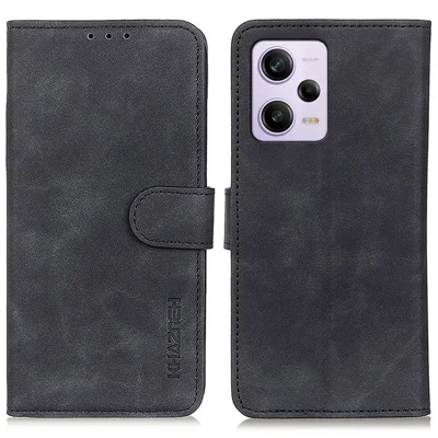 KHAZNEH For Xiaomi Redmi Note 12 Pro 5G / Note 12 Pro Speed 5G / Poco X5 Pro 5G PU Leather Retro Texture Stand Case Magnetic Closure Wallet Phone Cover - Black
