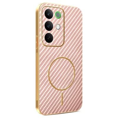 For Realme C85 Pro 4G Case Carbon Fiber Textured Electroplated TPU Phone Back Cover - Pink