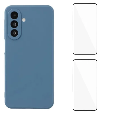 WANLONFENG For Samsung Galaxy A17 4G / Galaxy A17 5G Case ZB1 Series Precise Cutouts Straight Edge TPU Phone Cover with 2Pcs Tempered Glass Films - Sapphire