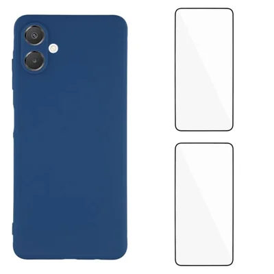 WANLONFENG For Samsung Galaxy A08 4G / A07 4G Case  ZB1 Series Precise Cutouts Straight Edge TPU Phone Cover with 2Pcs Tempered Glass Films - Sapphire