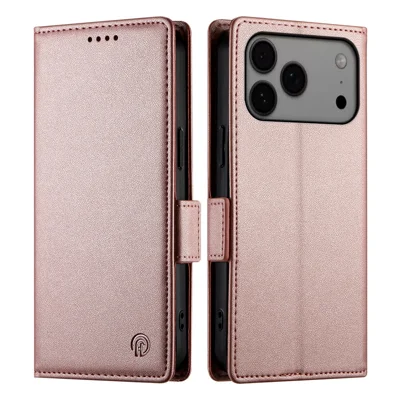 Coque stand pour iPhone 17 Pro Max, coque portefeuille en cuir PU, achat en gros - Or rose