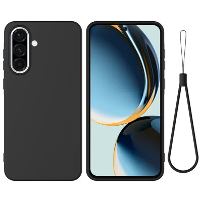 Voor Samsung Galaxy A37 Vloeibaar Siliconen Hoesje Telefoon Achterkant met Handgreep - Zwart