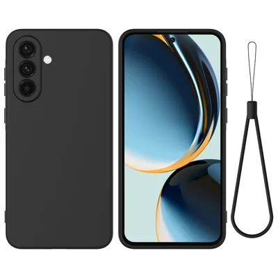Voor Samsung Galaxy A57 Vloeibaar Siliconen Hoesje Telefoon Achterkant met Handgreep - Zwart