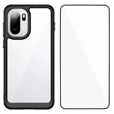 WANLONFENG For OnePlus 15R 5G / Ace 6T 5G / Ace 6 5G Phone Case  XC Series TPU Acrylic Cover with Tempered Glass (Big Lens Hole) - Black