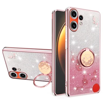 KADEM For Nothing CMF Phone 2 Pro Case Ring Kickstand TPU Flowers Phone Cover Gradient Glitter - Rose Gold
