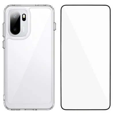 WANLONFENG For OnePlus 15R 5G / Ace 6T 5G / Ace 6 5G Case  MF Series TPU Acrylic Clear Phone Cover with Tempered Glass Film - Transparent