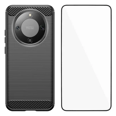 WANLONFENG For Honor Magic8 Lite 5G / X9d 5G / X70 5G Case with Screen Film  LS Series Big Lens Hole Brushed Texture TPU Phone Cover - Black