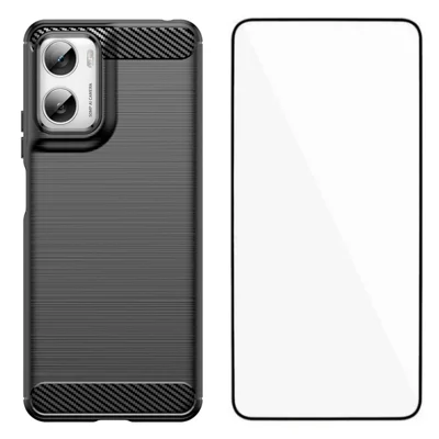 Funda para Motorola Moto G06 Power 4G / Motorola Moto G06 4G con película de pantalla WANLONFENG Serie LS, gran orificio para lente, textura mate, carcasa de TPU para teléfono - Negro