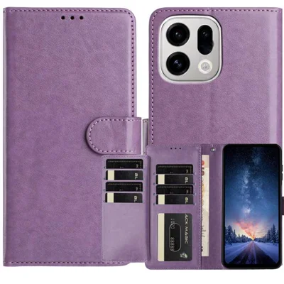 Fodral för Oppo Find X9 Pro 5G med plånbok, ställfunktion, PU-läder, flip-cover med 8 kortfack - Lila