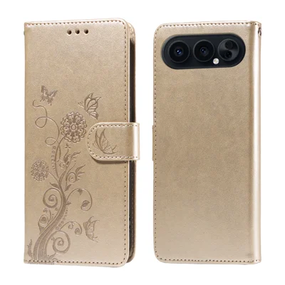 Voor Honor 500 Pro 5G / Honor 500 5G Leren Hoesje met Vlinder- en Bloemenprint Portemonnee- en Standhoes - Goud