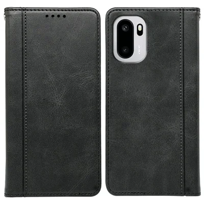 Phone Case For OnePlus 15R 5G / Ace 6T 5G / Ace 6 5G Hidden Magnetic Closure Calf Texture Leather Phone Cover - Black