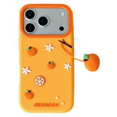 Cover in Silicone per iPhone 17 Pro con Ciondolo a Forma di Arancia Carino, Protezione Posteriore Antiurto per Telefono