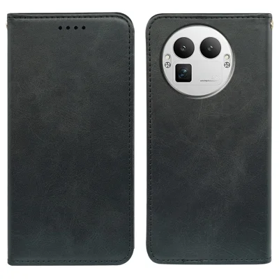 For Realme GT 8 Pro 5G Case Strong Magnetic PU Leather Phone Cover Calf Texture - Black
