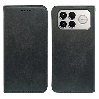 Voor Xiaomi Redmi K90 Pro Max 5G / Poco F8 Ultra hoesje Stevige magnetische PU-leer telefoonhoes Kalfstextuur - Zwart