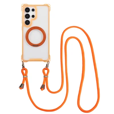 Für Samsung Galaxy S26 Ultra Magnetische Hülle mit Ringständer TPU + PC Handy-Schutzhülle mit Umhängeband - Orange