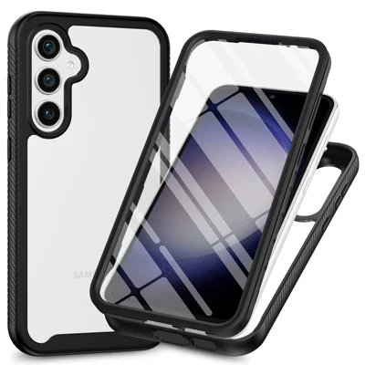 Voor Samsung Galaxy A57 Transparant Hoesje PC + TPU Achterkant met PET Schermbeschermer - Zwart