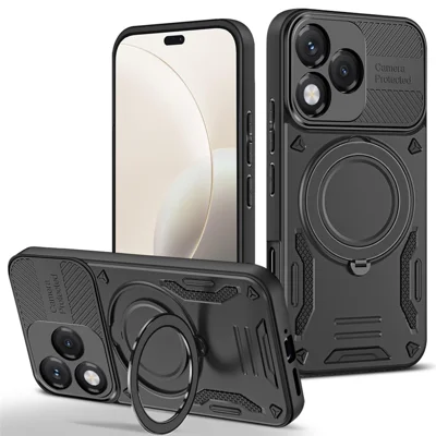 För Honor 400 Lite 5G Magnetisk Skal Chockabsorberande TPU + PC Telefonbaklåda med Fotstöd - Svart